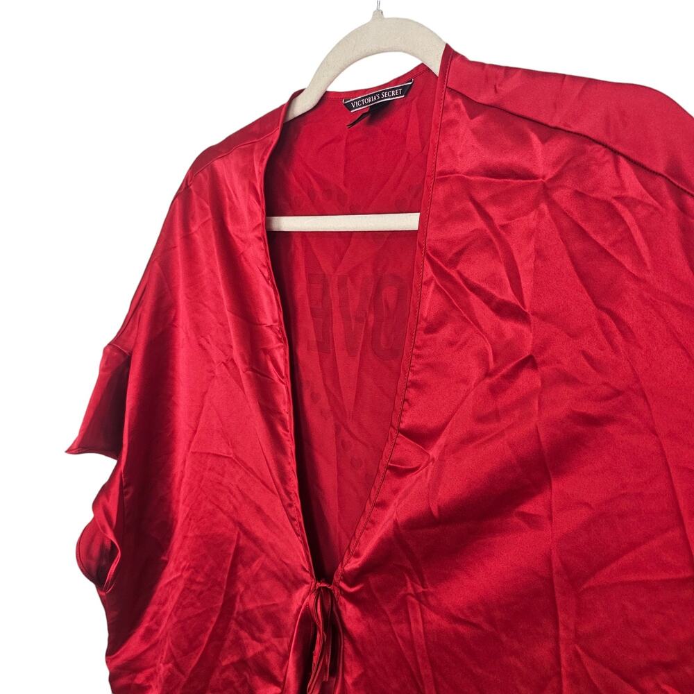 Victoria's Secret Robe Satin Robe Women OS Red Short Sleeve Robe Ruffle Trim - Picture 5 of 8